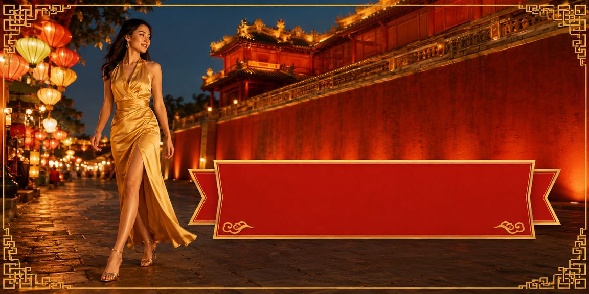 Khung cảnh chợ đêm Huế lung linh ánh đèn, gợi lên trải nghiệm cá cược và thanh toán trực tuyến sôi động về đêm